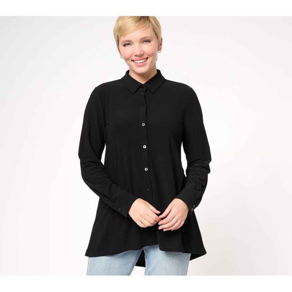 SUNNYLiFE Women's Top Plus Sz 1X Caviar Crepe Knit Button Front Big Black